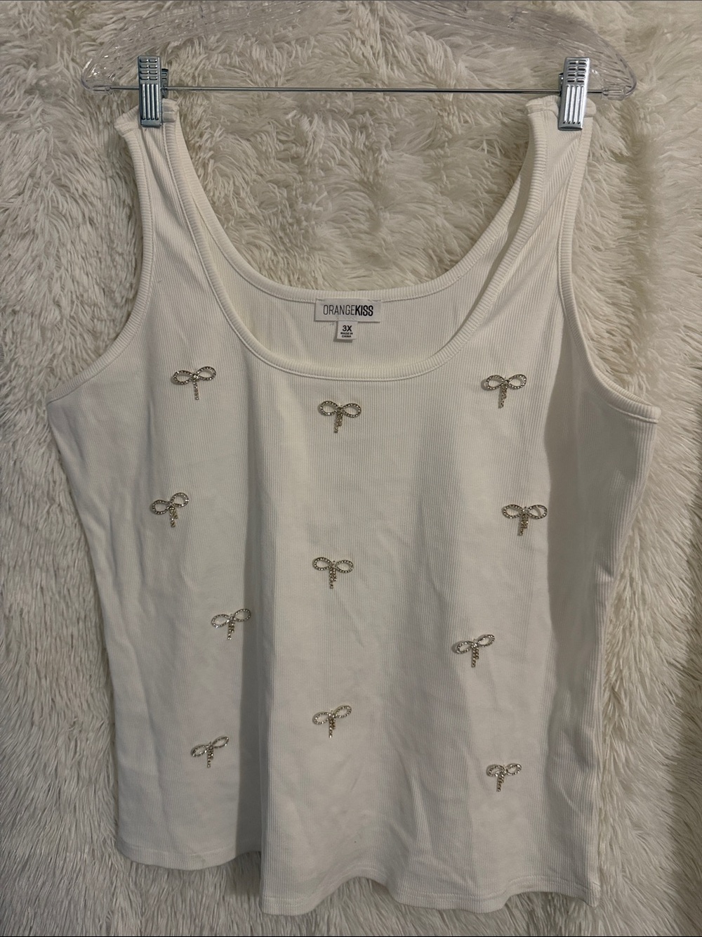 Orange Kiss Cream Tank Top with Gold Bow Embellishments